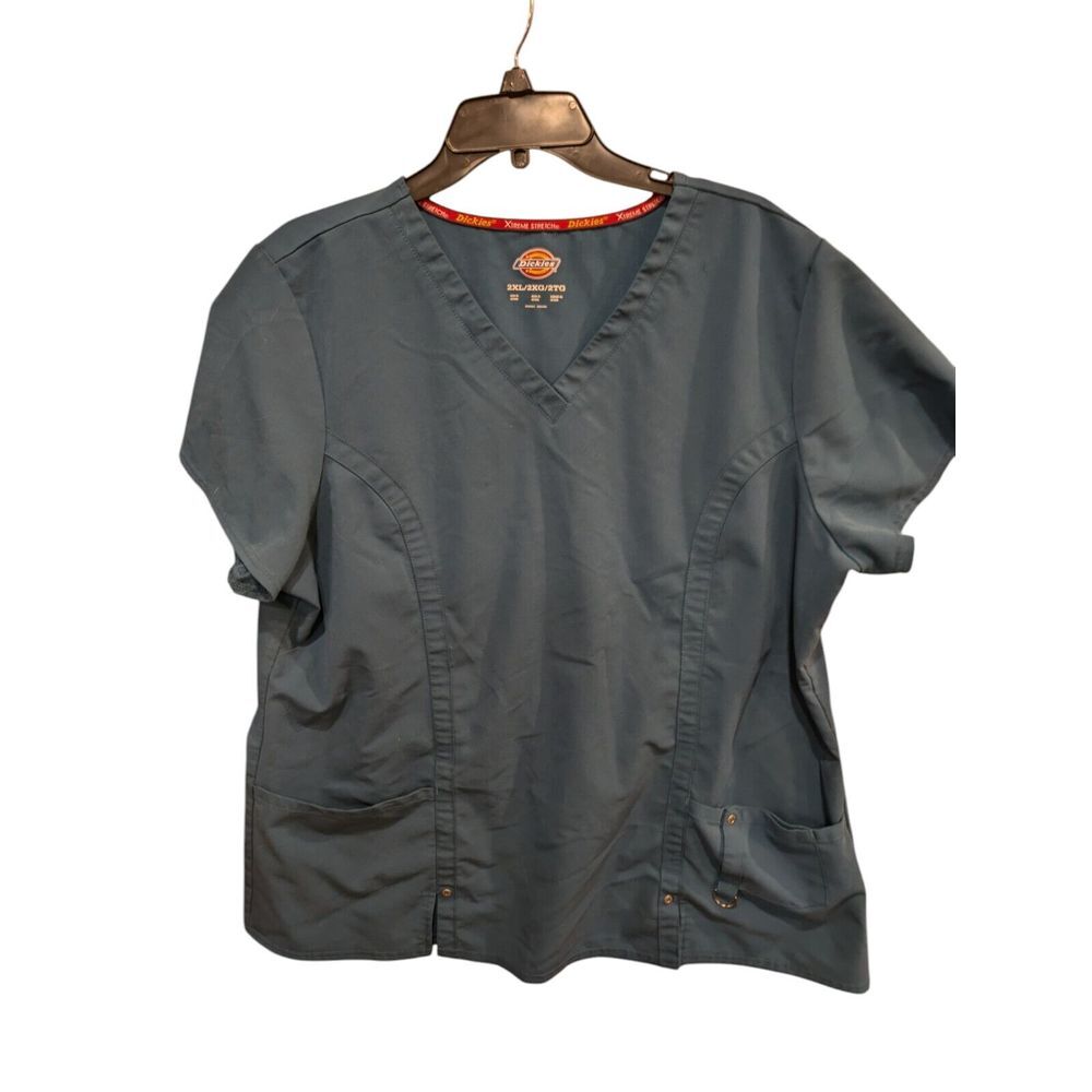 Dickies Scrub Top Womens 2XL XXL Blue Nurse Medical Uniform‎ V-Neck Short Sleeve